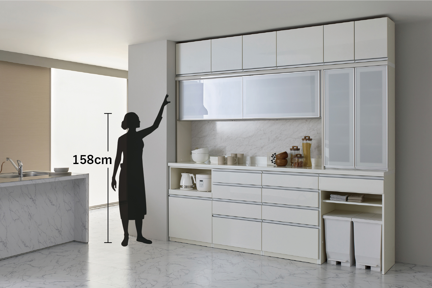 パモウナ NEシリーズ 食器棚 ハイカウンター上段フィラー付き - 家具 